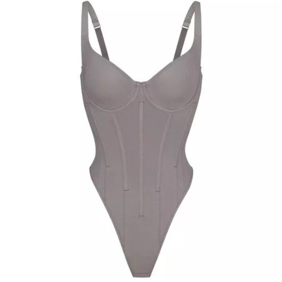 SKIMS Tops - SKIMS Charcoal Grey Cotton Corset Thong Bodysuit | Size: XXS | Sold Out